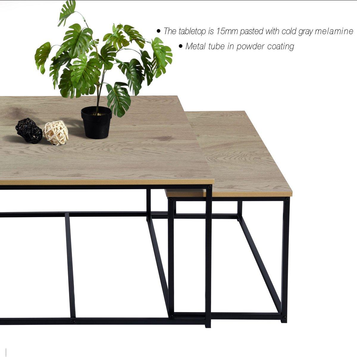 REPLOOD FurnitureR RICKY Black and Wooden Coffee Table Set of 3