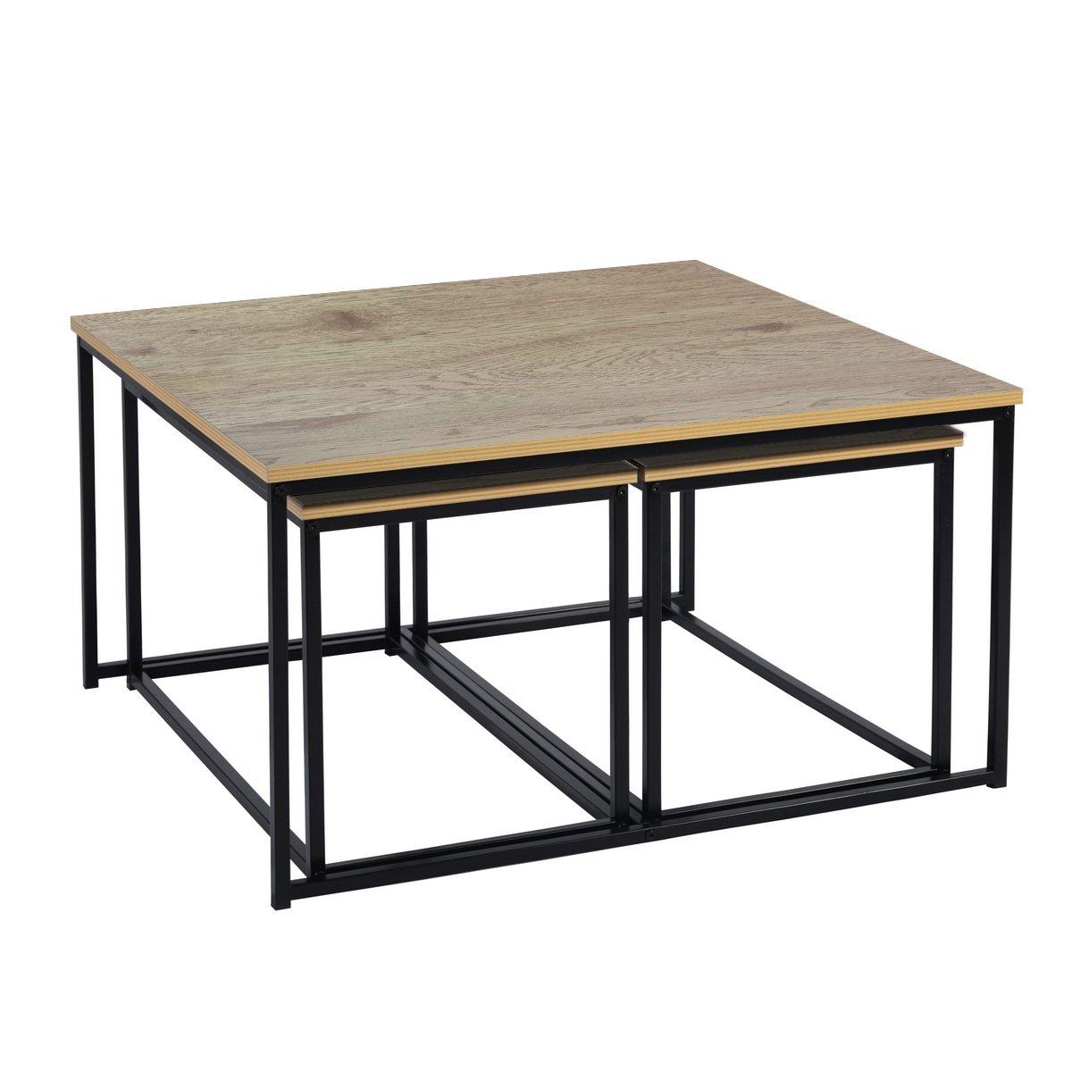REPLOOD FurnitureR RICKY Black and Wooden Coffee Table Set of 3