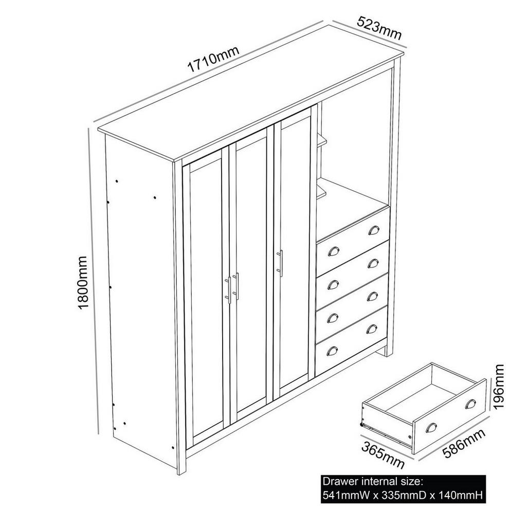 Lancaster 4 Drawer Wardrobe Combi Unit