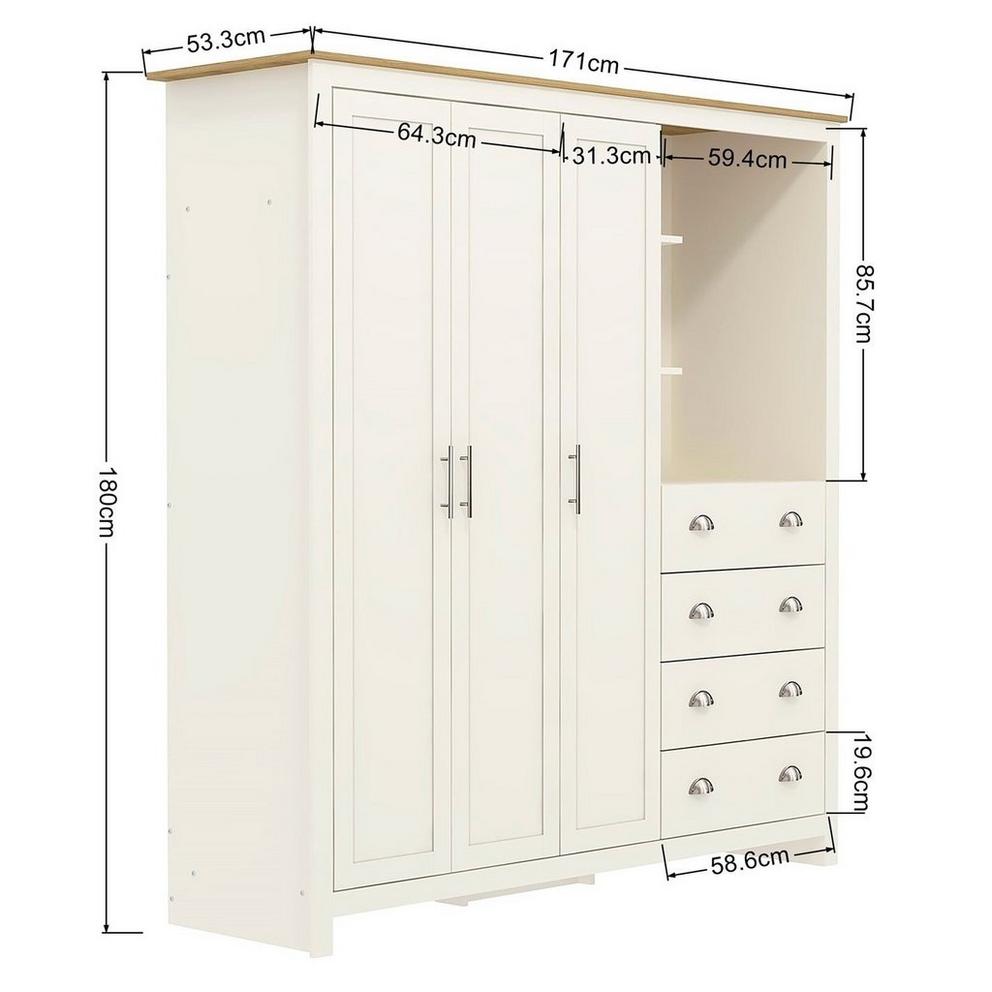 Lancaster 4 Drawer Wardrobe Combi Unit