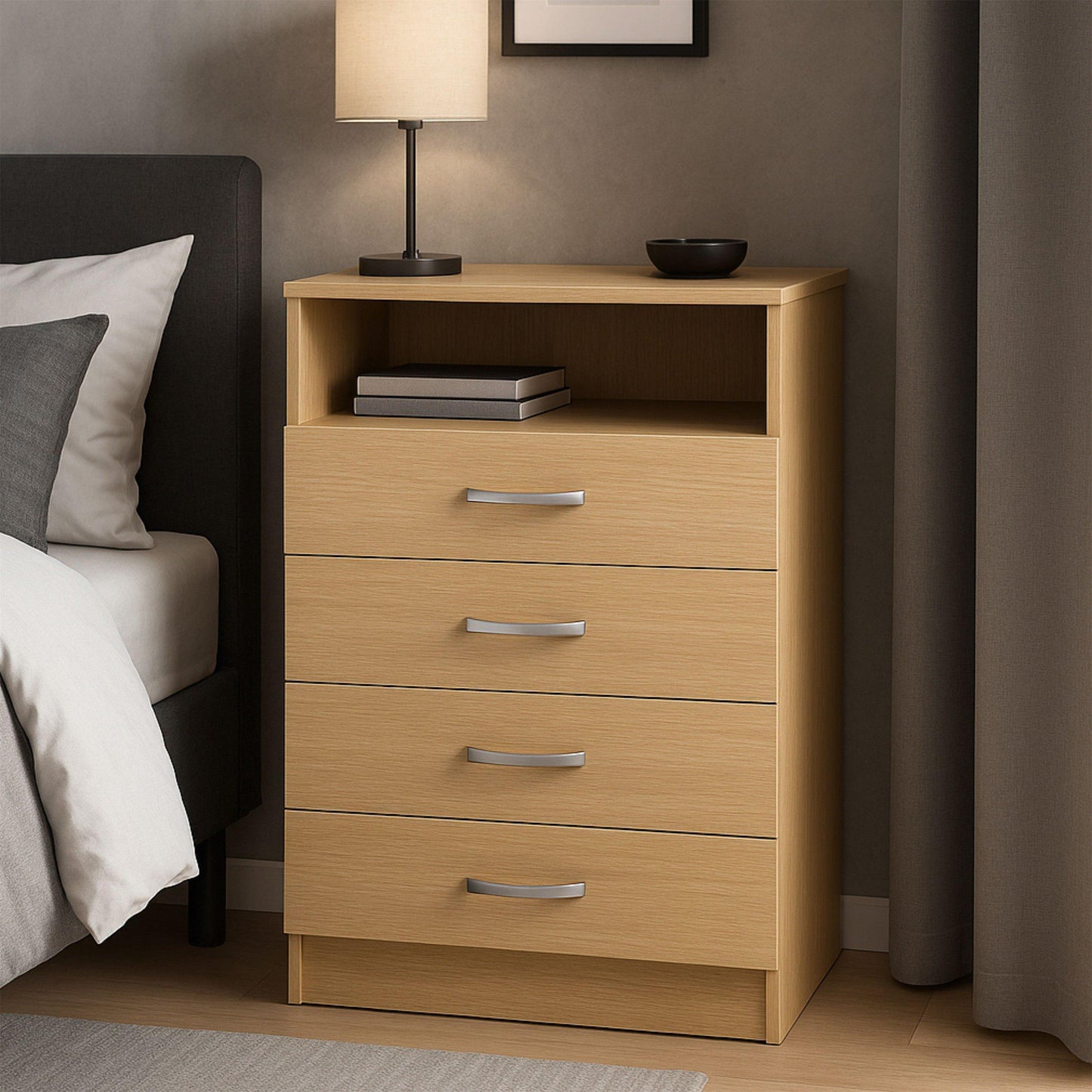 FurnitureR 4-Drawer Chest with Open Shelf
