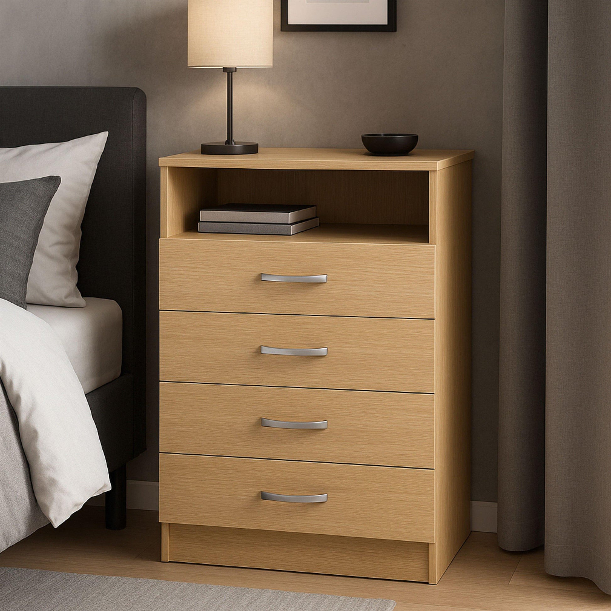 FurnitureR 4-Drawer Chest with Open Shelf