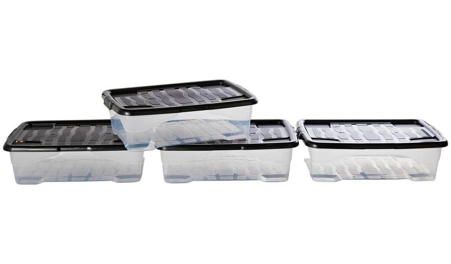 Strata Curve 4 x 30L Plastic Storage Boxes with Lid - Clear