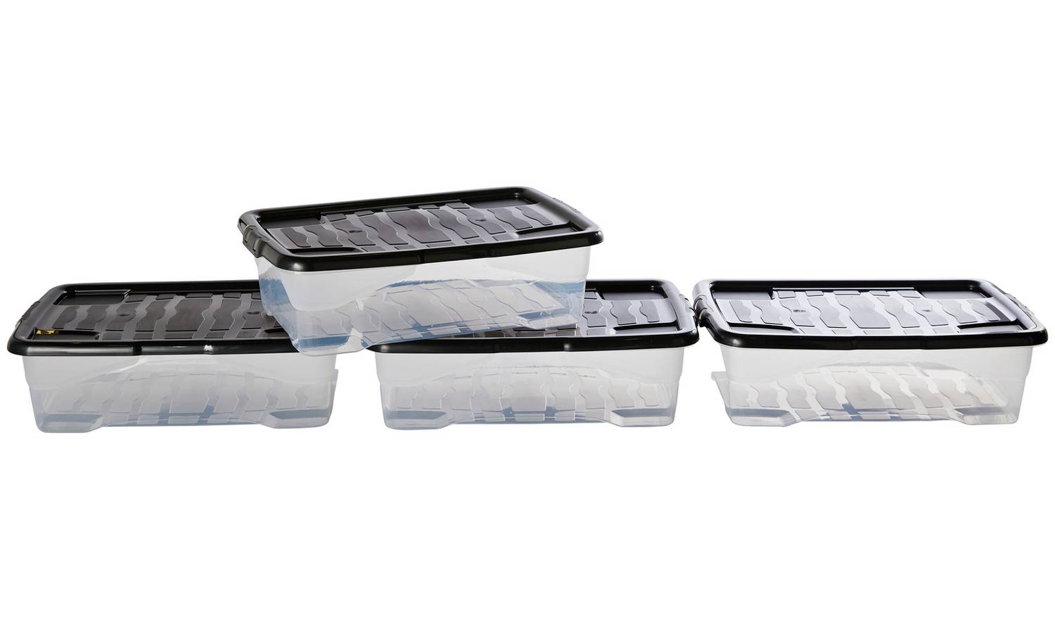 Strata Curve 4 x 30L Plastic Storage Boxes with Lid - Clear