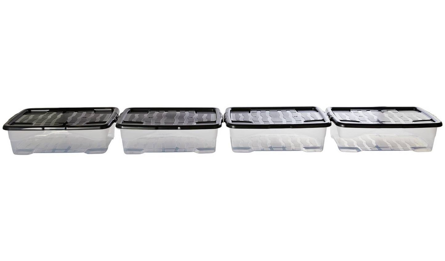 Strata Curve 4 x 30L Plastic Storage Boxes with Lid - Clear