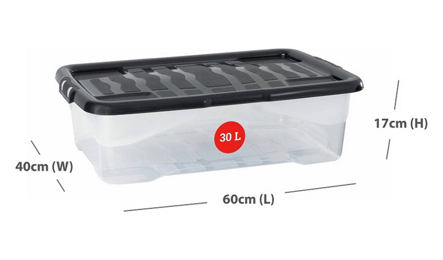 Strata Curve 4 x 30L Plastic Storage Boxes with Lid - Clear