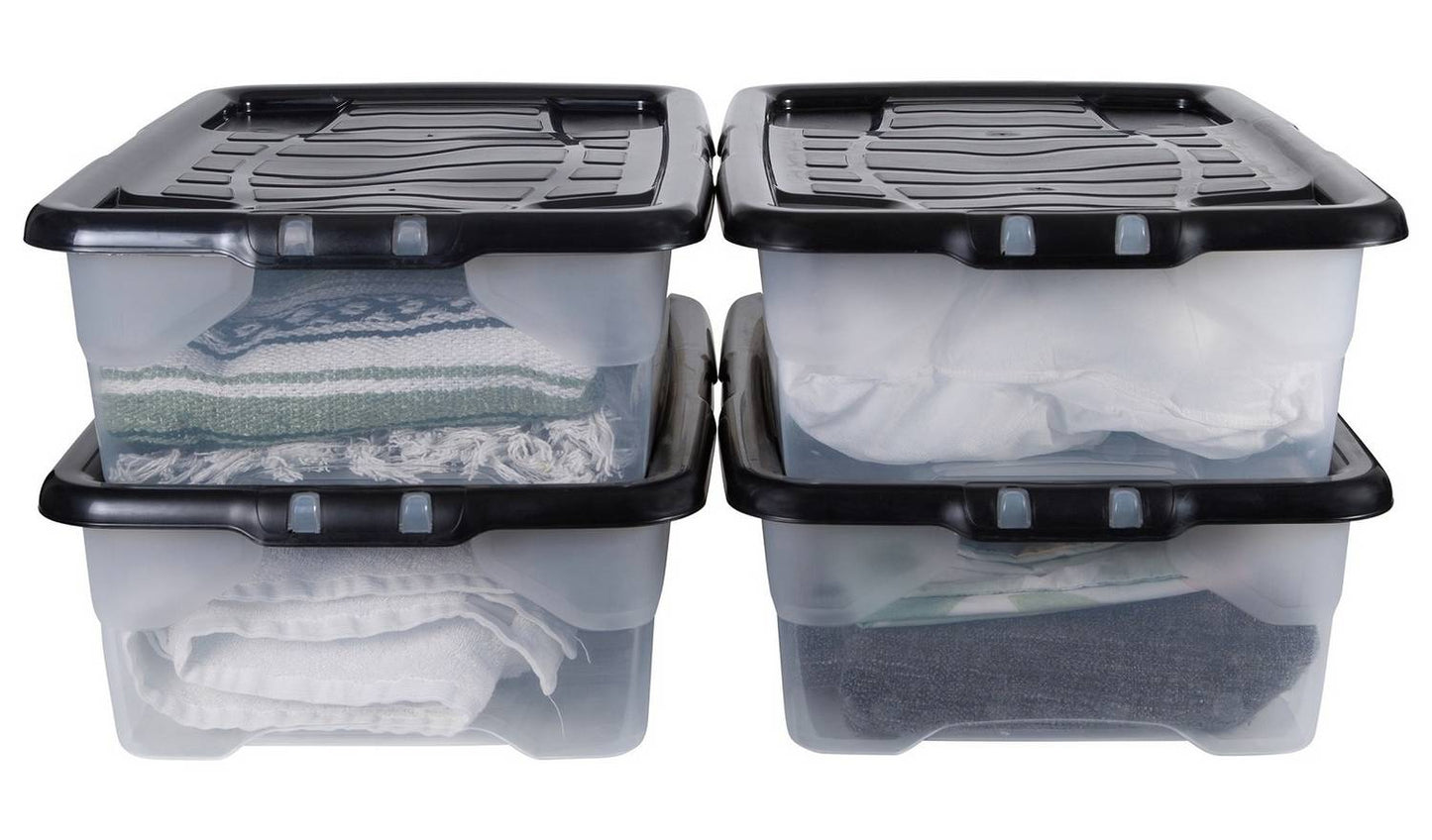 Strata Curve 4 x 30L Plastic Storage Boxes with Lid - Clear