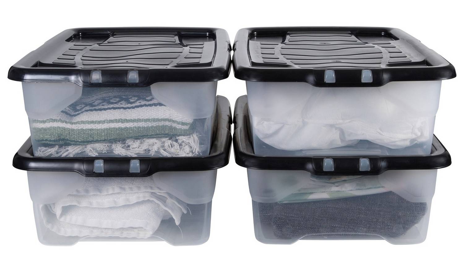 Strata Curve 4 x 30L Plastic Storage Boxes with Lid - Clear