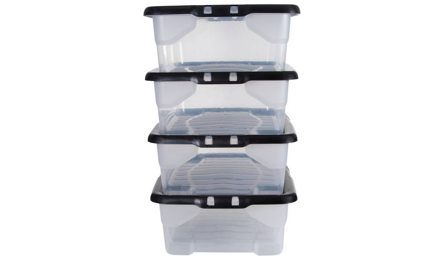 Strata Curve 4 x 30L Plastic Storage Boxes with Lid - Clear
