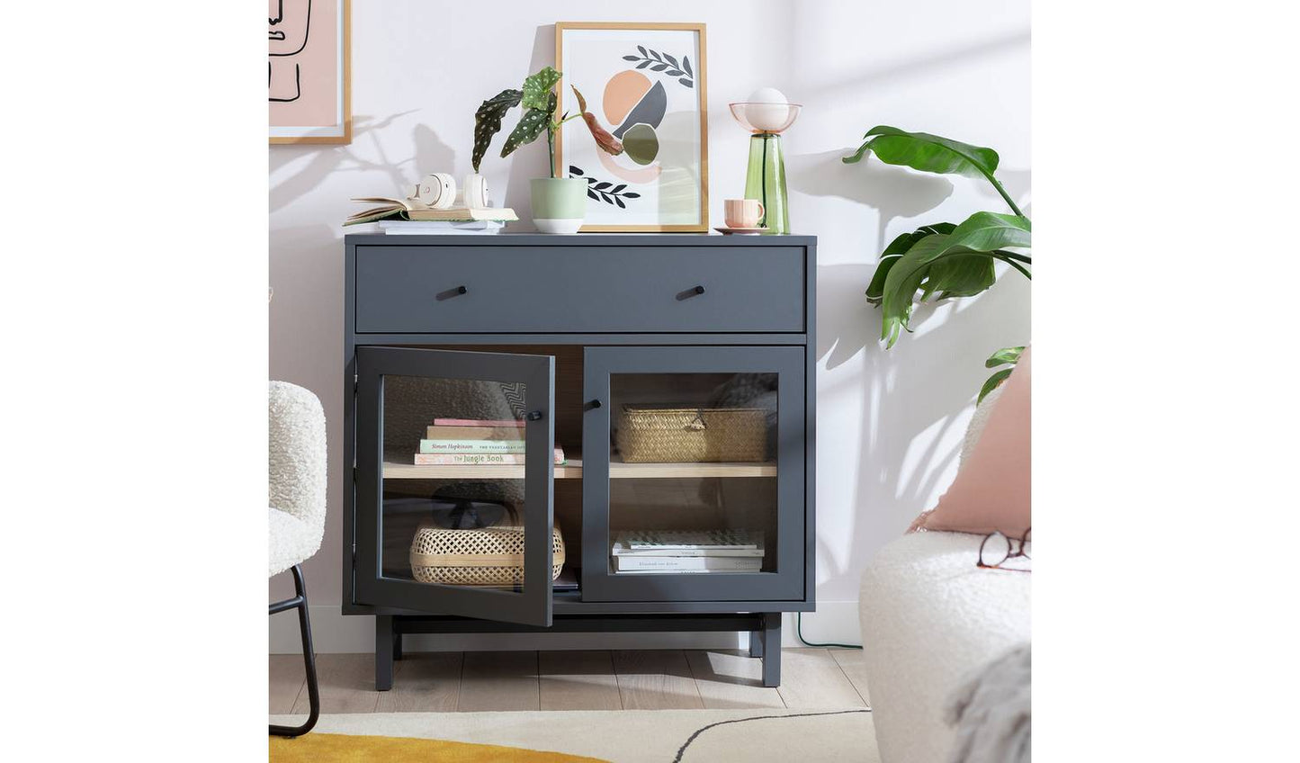 Habitat Jadon 2 Door Display Cabinet - Dark Grey & Oak