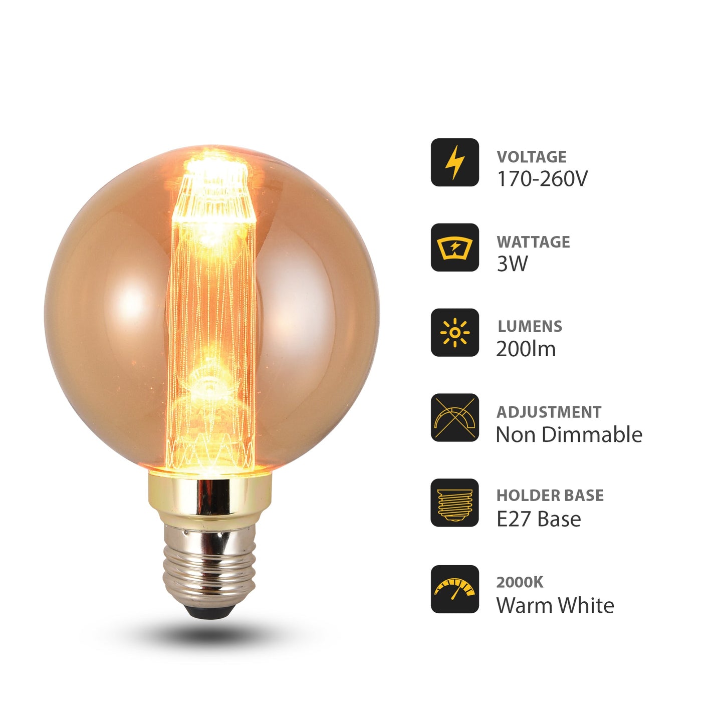 G95 3W Non-Dimmable Edison Antique Globe Bulb Retro Edison Light ~5064