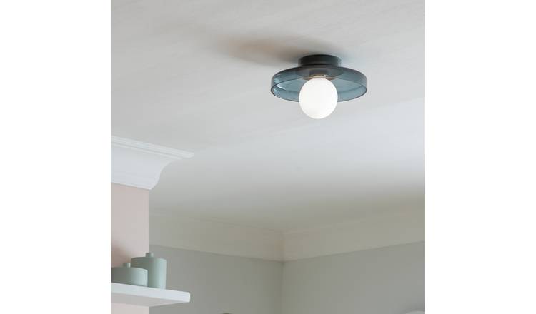 Habitat Jonna Bathroom Flush Ceiling Light -Dark Blue &Glass