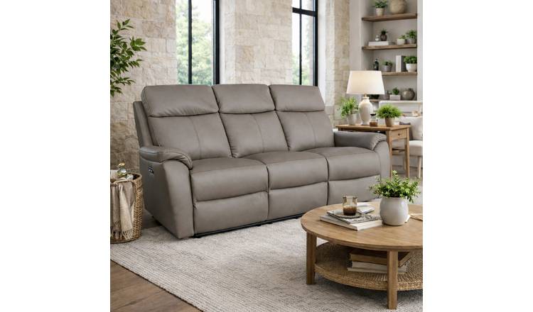 Aspire Kingsmere Leather 3 Seater Power Recliner Sofa - Elephant