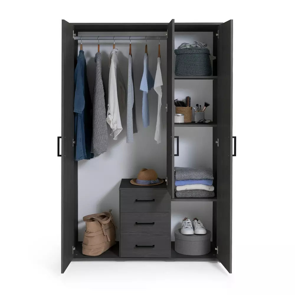 Argos Home Oslo 3 Door 3 Drawer Wardrobe - Black Oak Effect