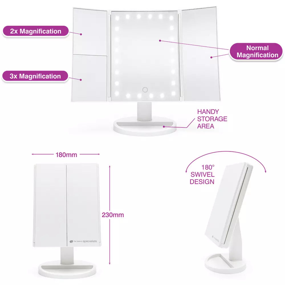 Rio 24 LED Folding Mirror - White