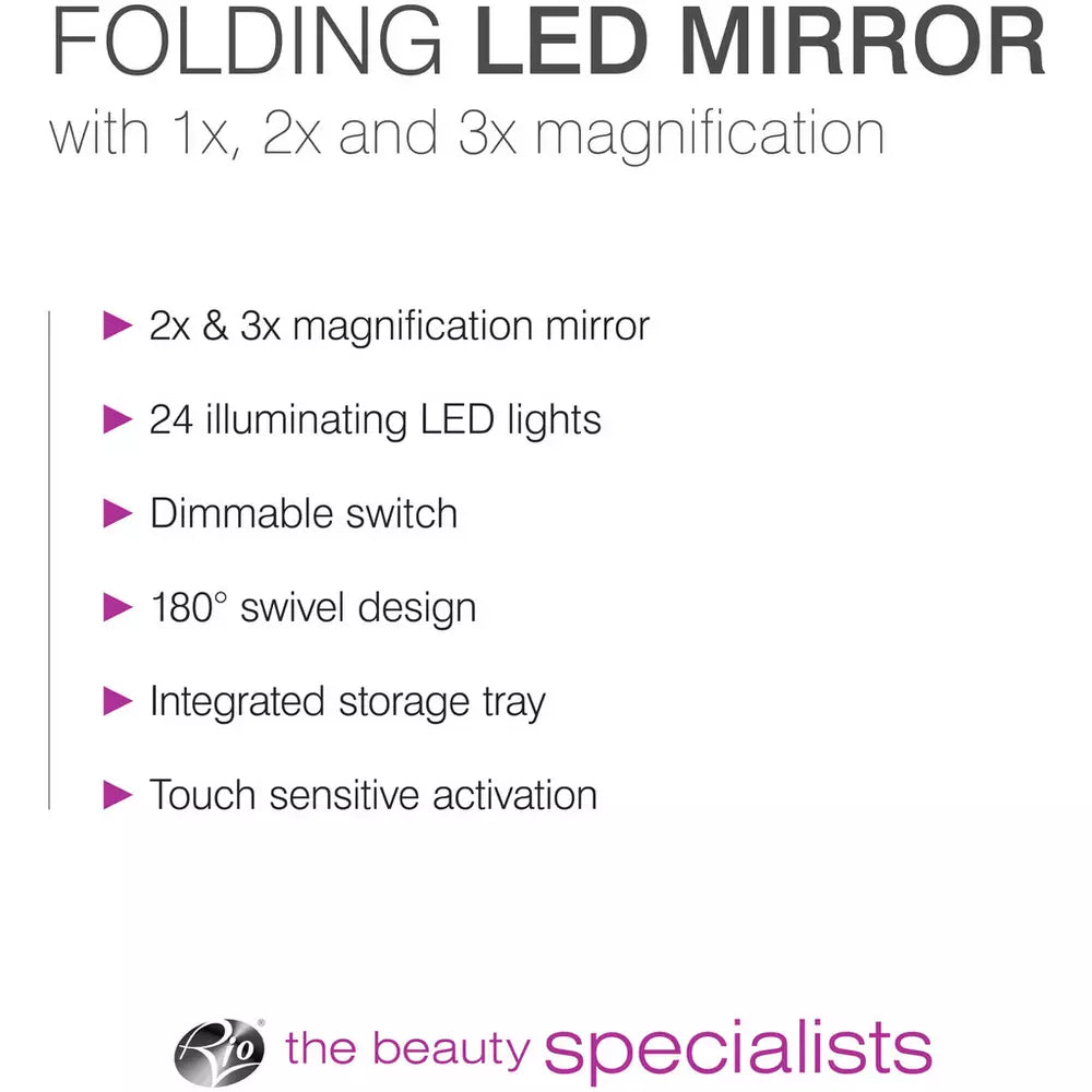 Rio 24 LED Folding Mirror - White
