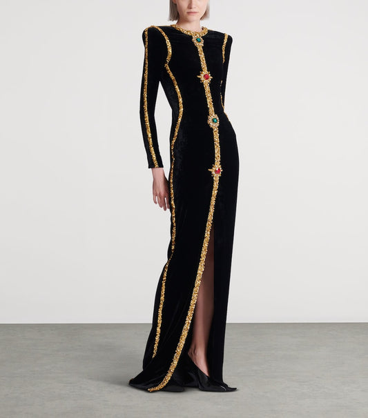 Velvet Embellished Gown
