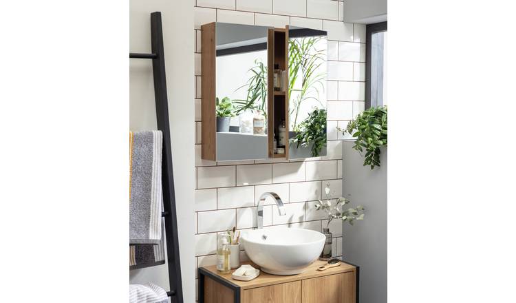 Argos Home Loft Living 2 Door Mirrored Cabinet - Oak