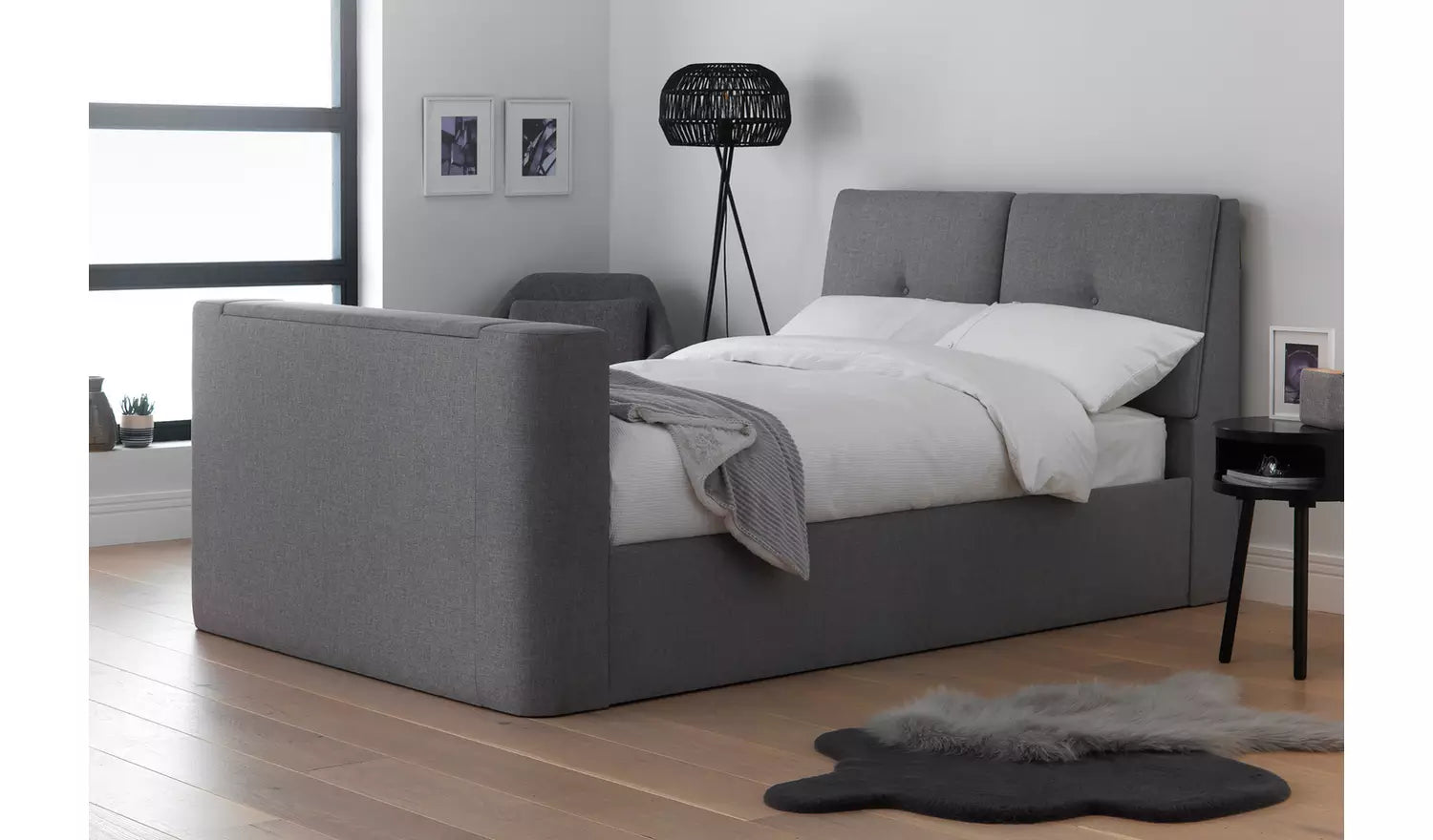Argos Home Jakob Double TV Ottoman Bed Frame - Grey