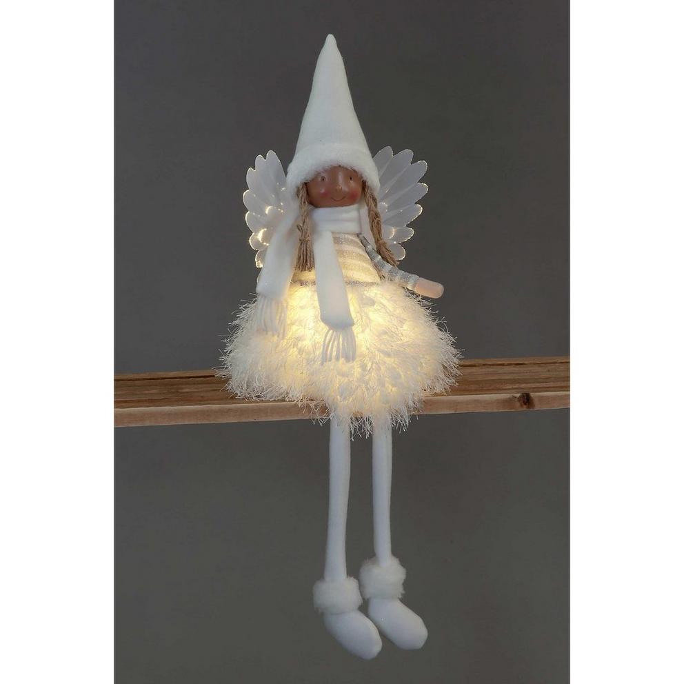 56cm LED Lit Sitting Angel with Fluffy Dress