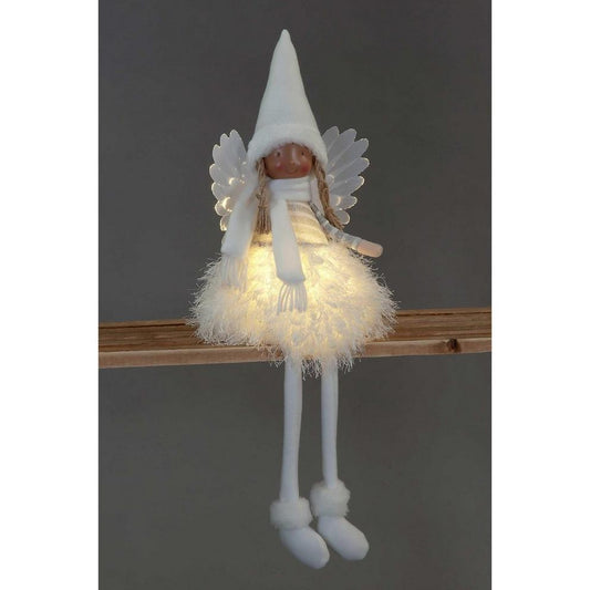 56cm LED Lit Sitting Angel with Fluffy Dress