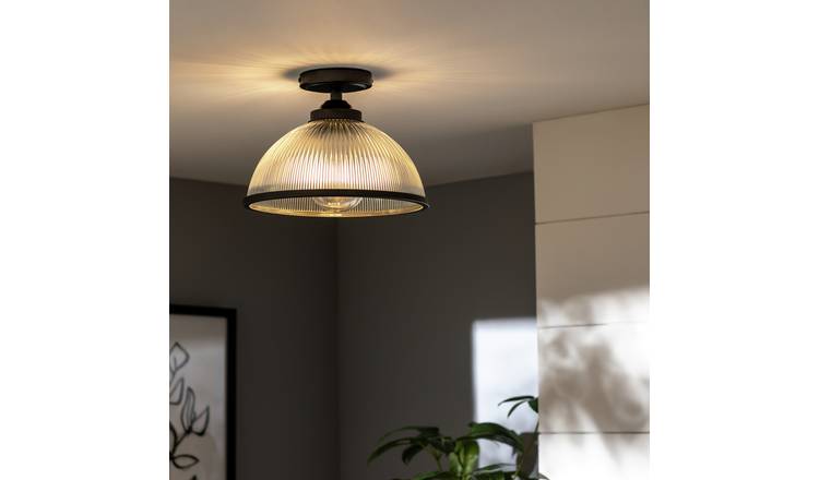Habitat Eumee Pressed Glass Flush Ceiling Light - Gunmetal