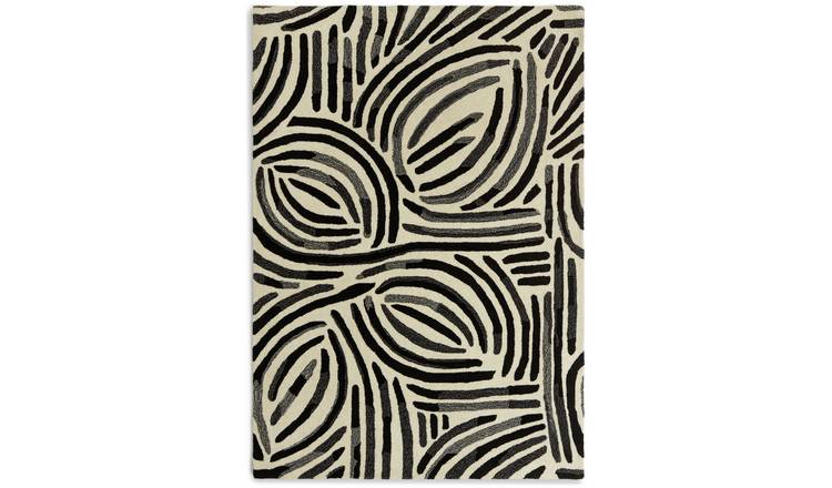 Habitat Skandi Brush Marks Black & White Cut Pile Rug