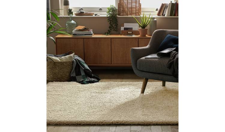 Habitat Noodle Plain Cream Shaggy Rug - 80x150cm