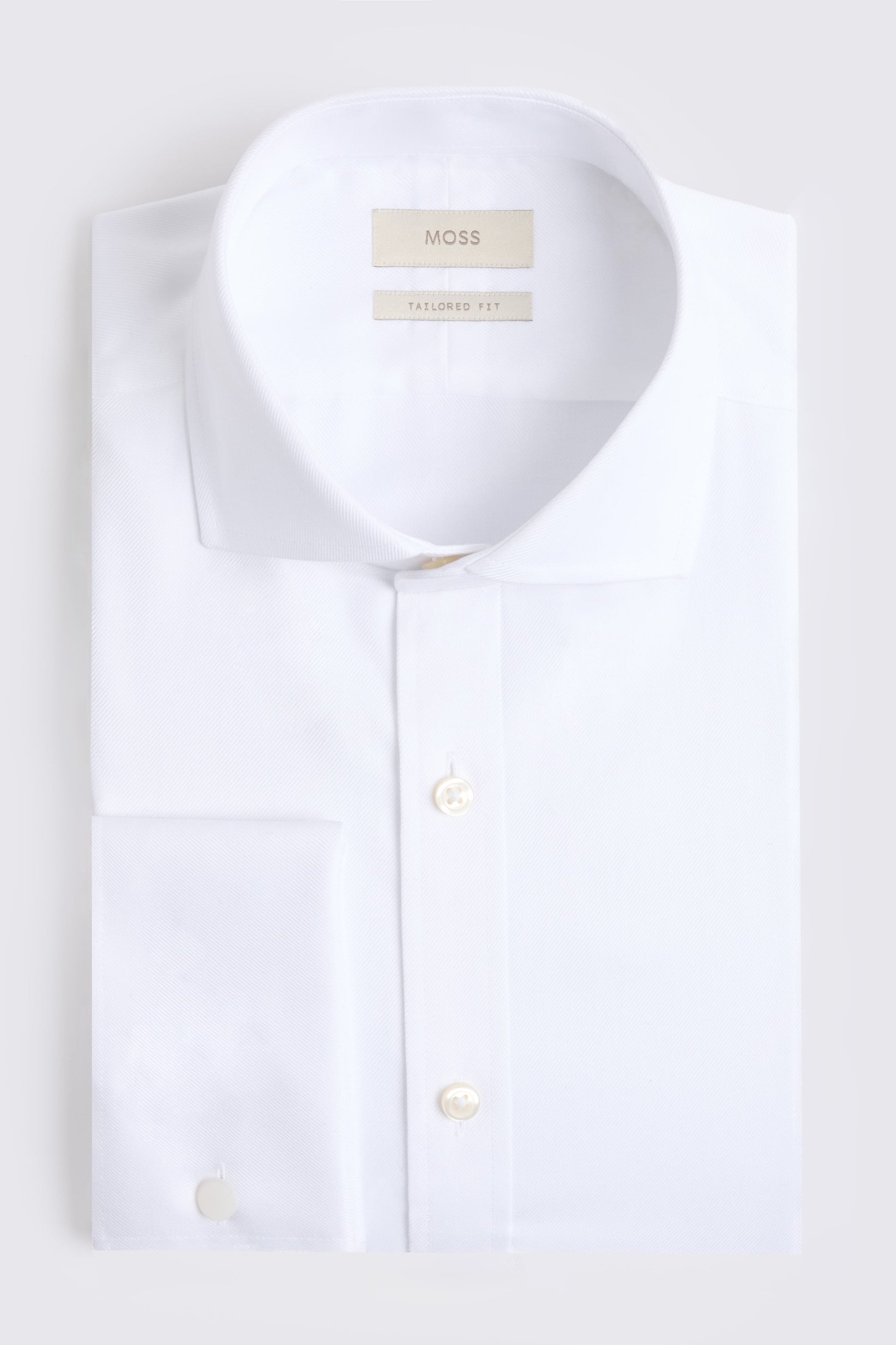Tailored Fit White Cotton Twill Shirt
