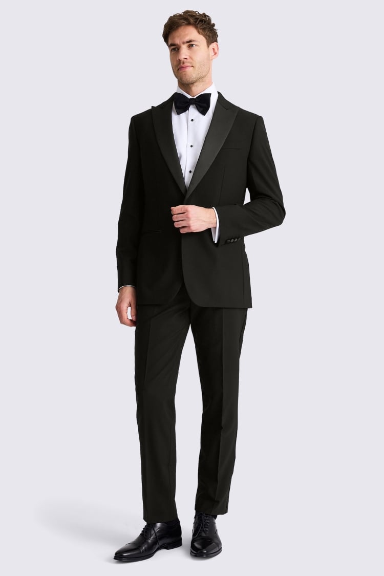 Tailored Fit Black Peak Lapel Wool Tuxedo Jacket