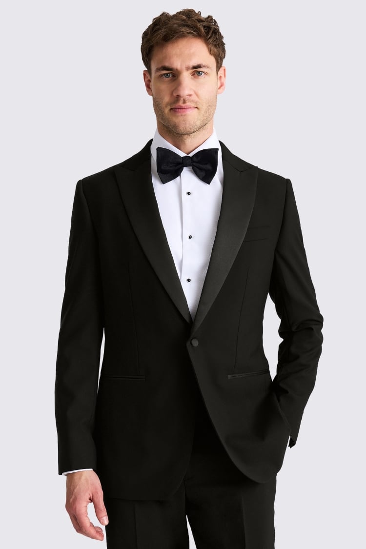 Tailored Fit Black Peak Lapel Wool Tuxedo Jacket