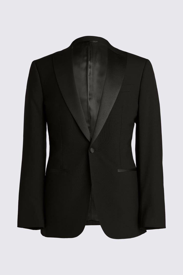 Tailored Fit Black Peak Lapel Wool Tuxedo Jacket