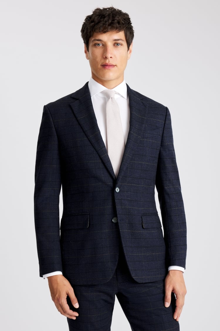 Tailored Fit Navy Black Check Suit