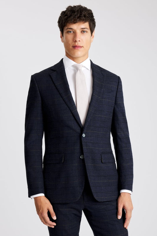 Tailored Fit Navy Black Check Suit