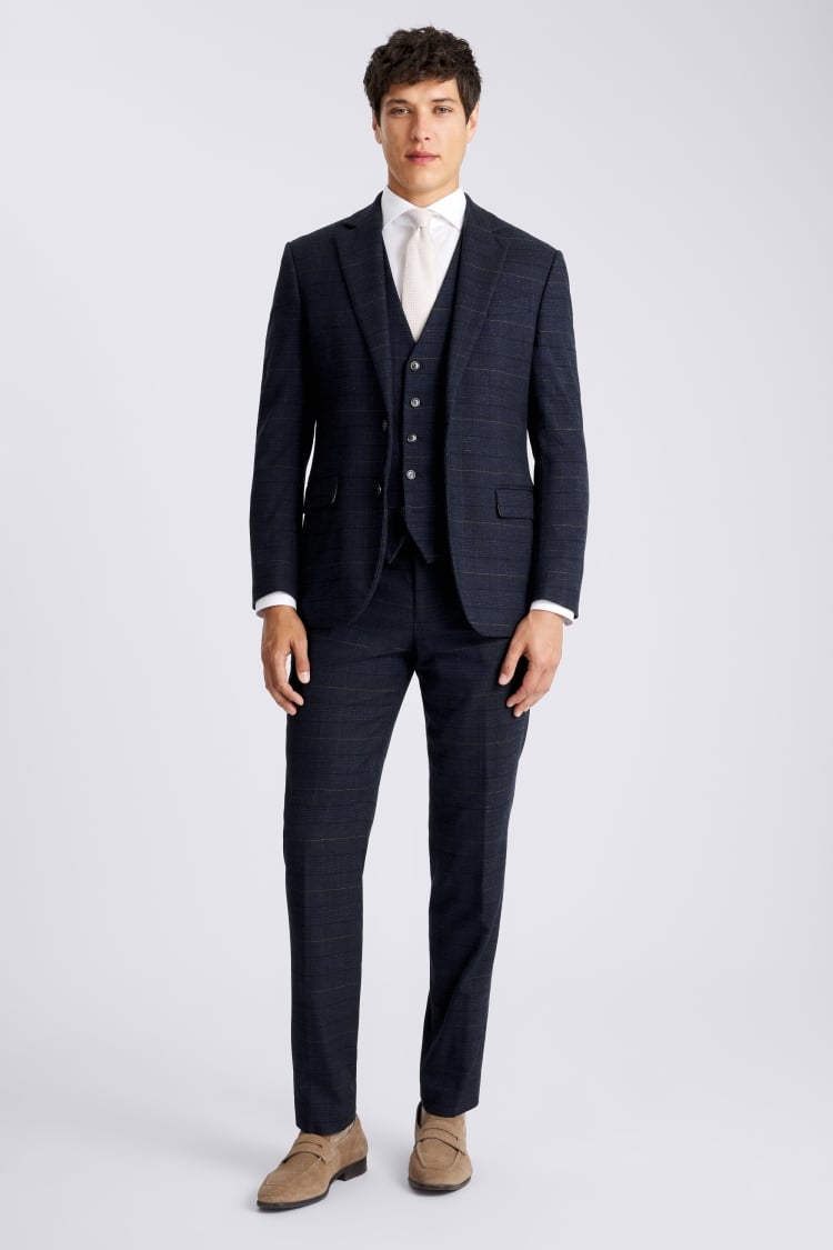 Tailored Fit Navy Black Check Suit