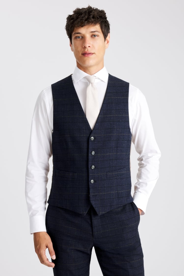 Tailored Fit Navy Black Check Suit