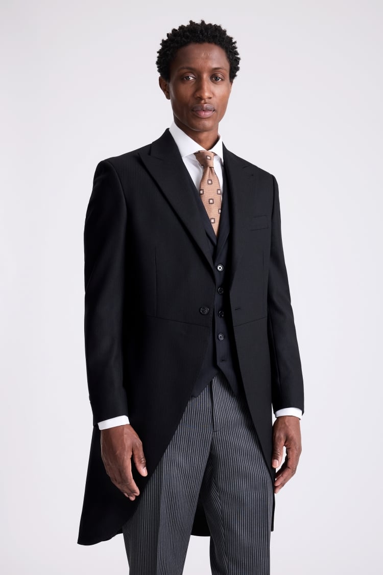 Italian Tailored Fit Black Herringbone Suit