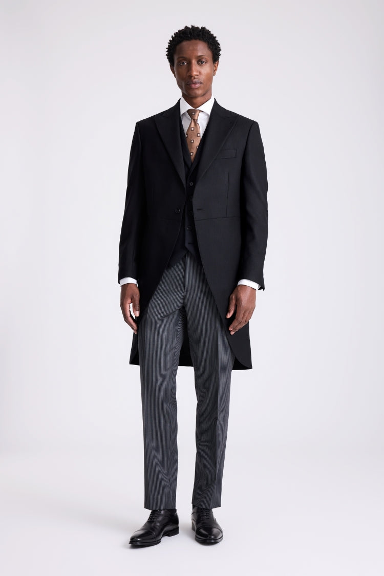 Italian Tailored Fit Black Herringbone Suit