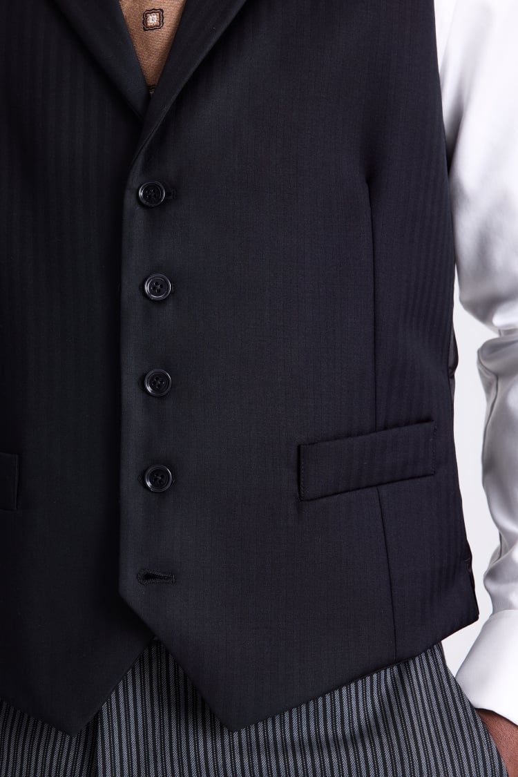 Italian Tailored Fit Black Herringbone Suit