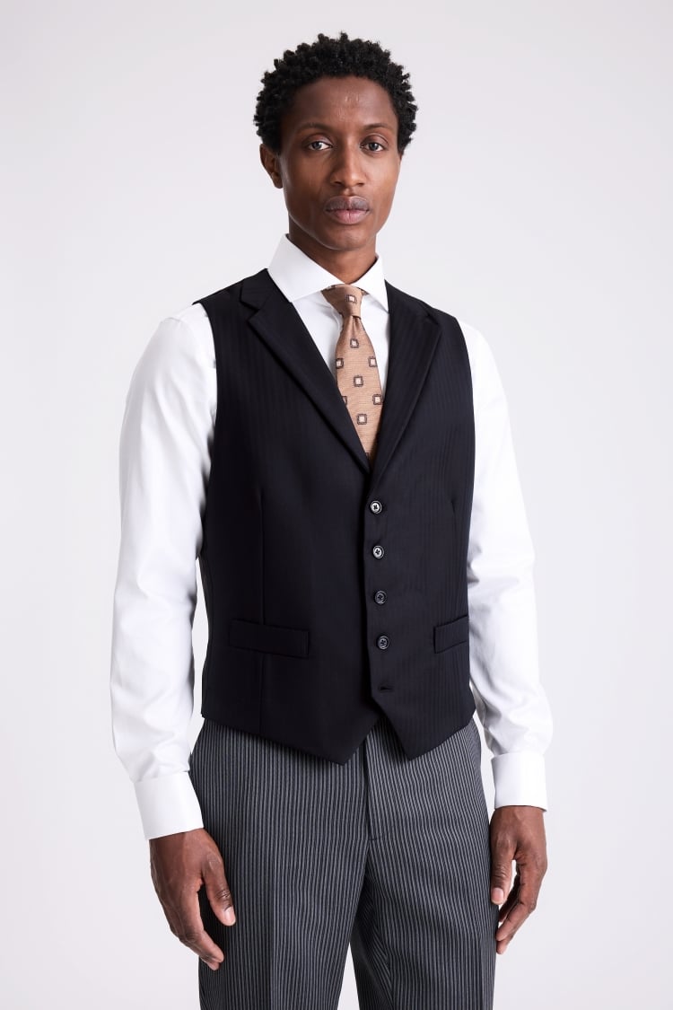 Italian Tailored Fit Black Herringbone Suit