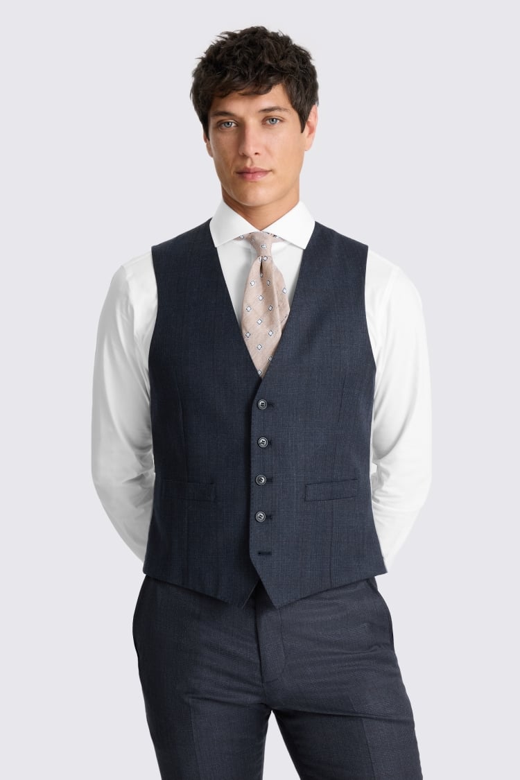 Tailored Fit Navy Check Performance Suit