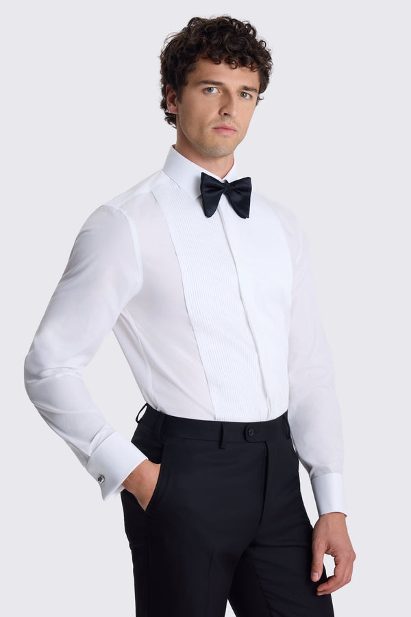 Tailored Fit White Pleated Dress Shirt