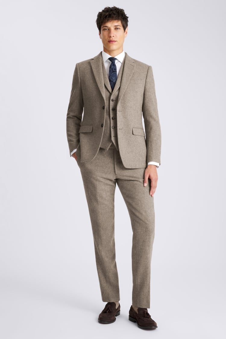 Slim Fit Stone Donegal Tweed Suit