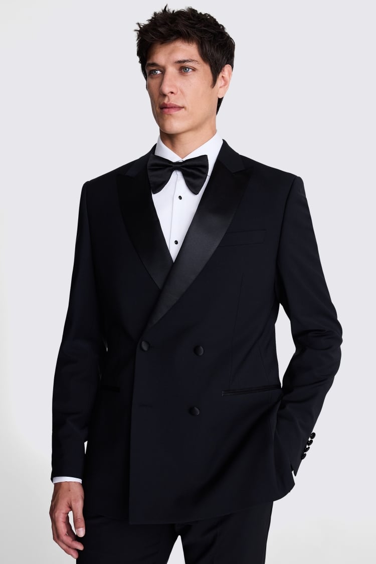 Tailored Fit Black Double Breasted Tuxedo Jacket