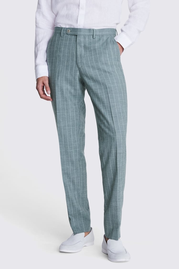 Italian Tailored Fit Green Stripe Suit