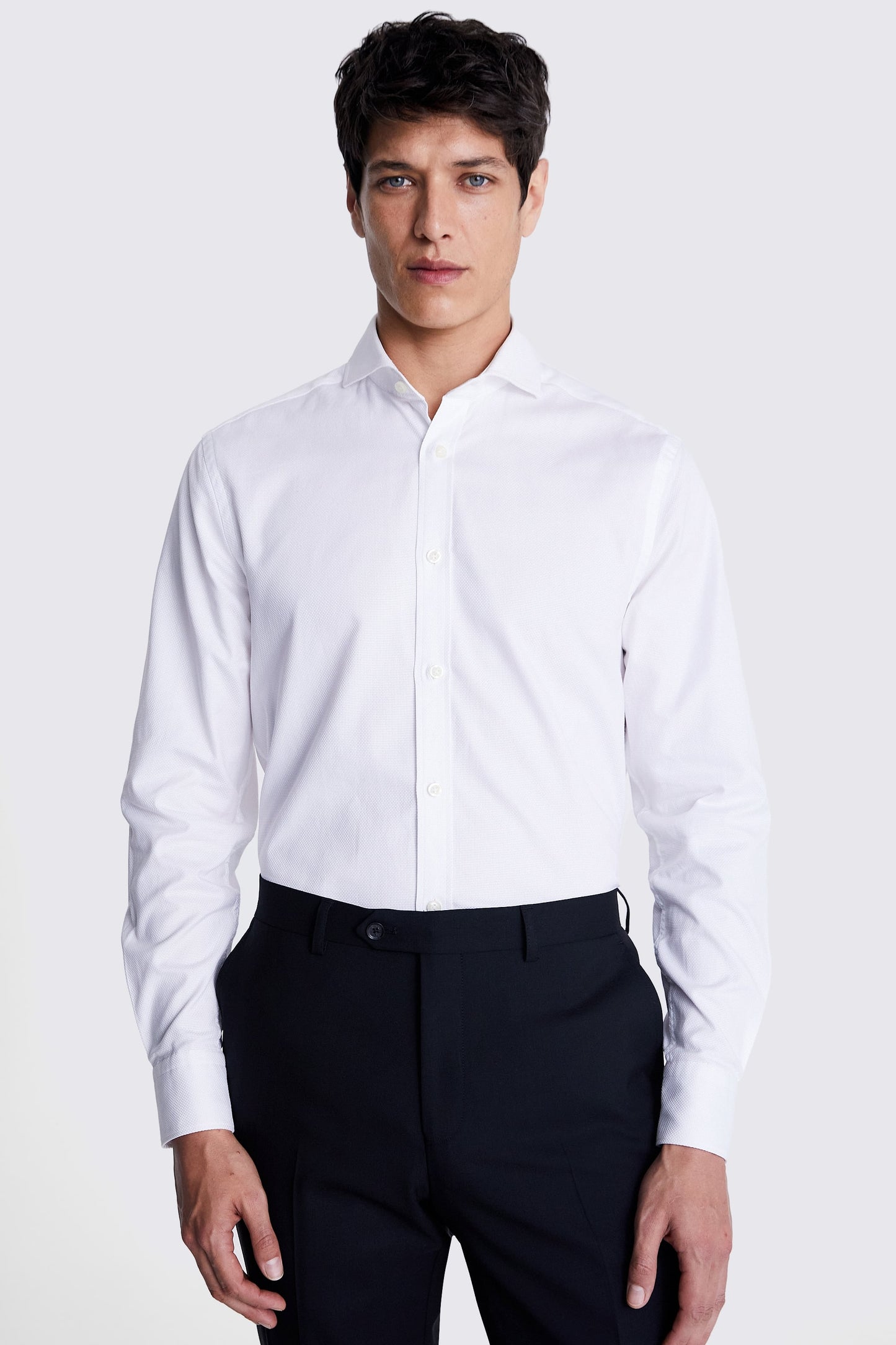 Tailored Fit White Dobby Cotton Shirt