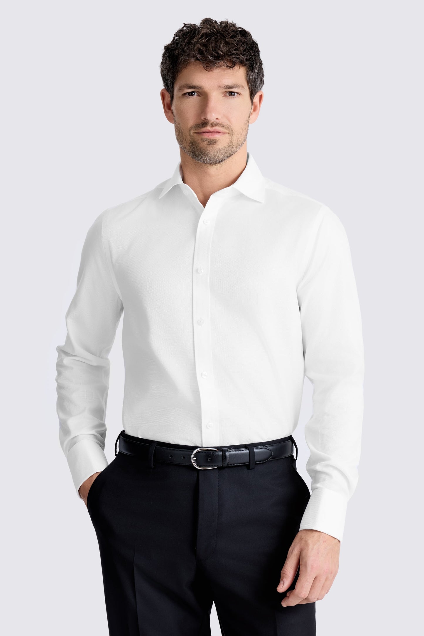Tailored Fit White Dobby Cotton Shirt
