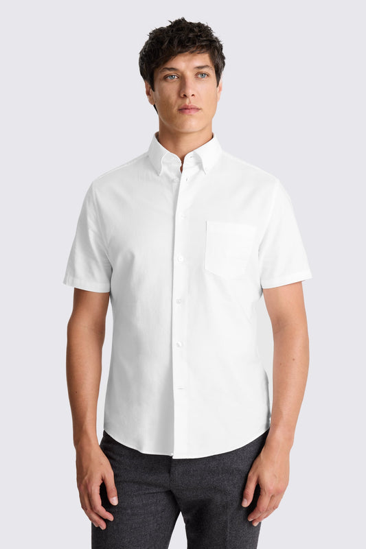 White Short Sleeve Cotton Oxford Shirt