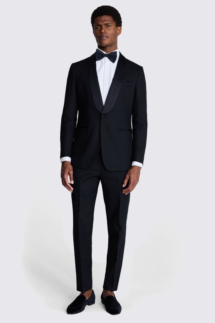 Tailored Fit Black Linen Shawl Tuxedo Jacket