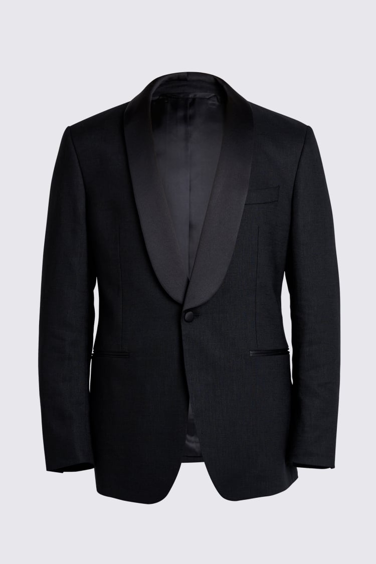 Tailored Fit Black Linen Shawl Tuxedo Jacket